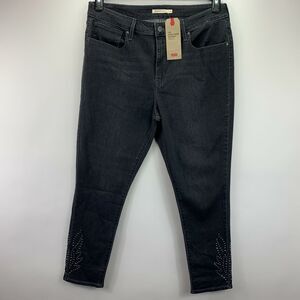 Levi's Womens 721 High-Rise Studded Skinny Ankle Denim Jeans Black 18 34W